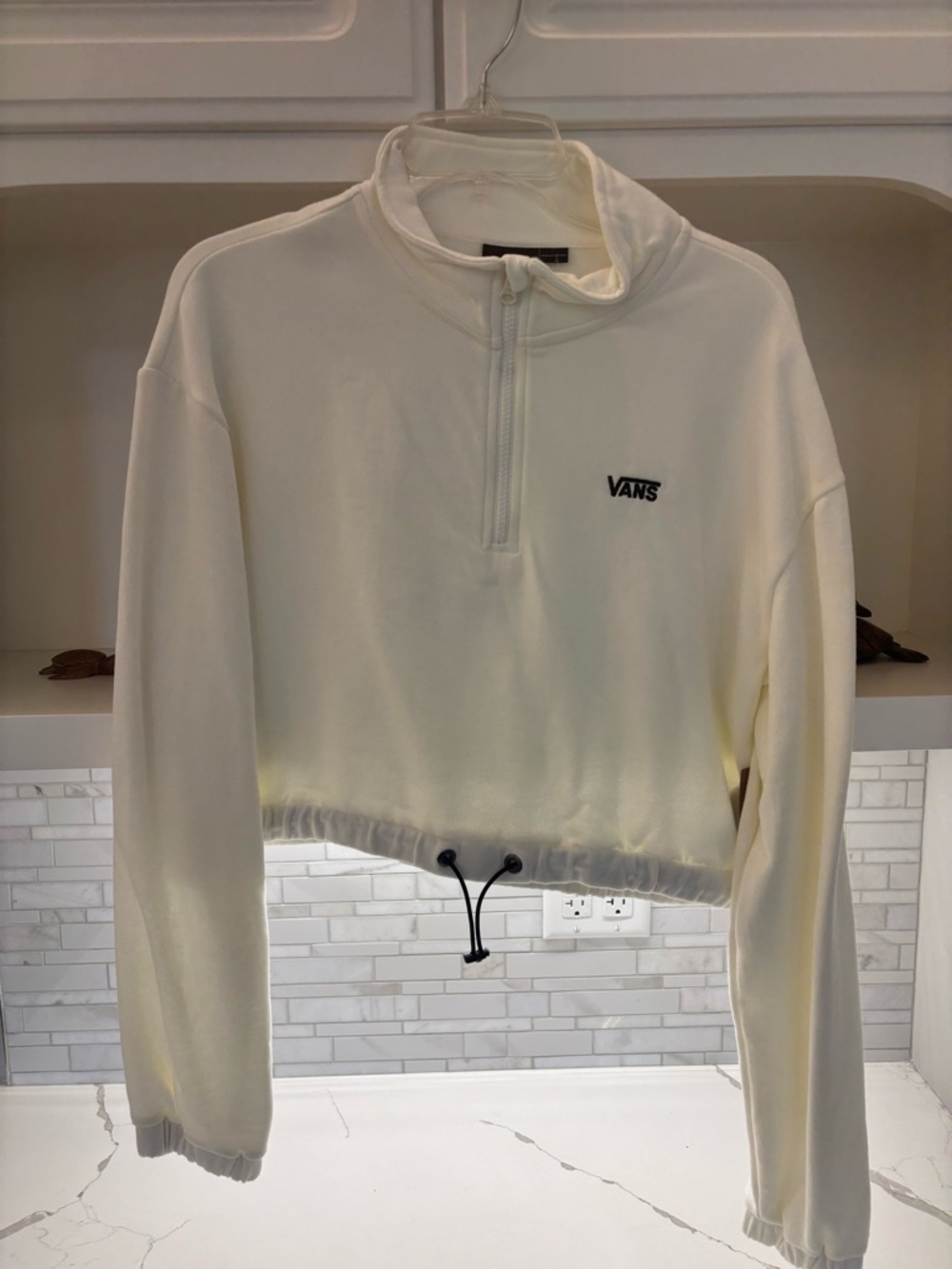 Vans Off-White Half-Zip Cropped Pullover Sweatshirt Size Small NWT